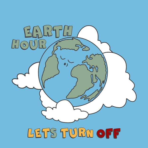 Earth hour cartoon retro design vector ist ein zeichentrickfilm, der sich auf die erde bezieht.