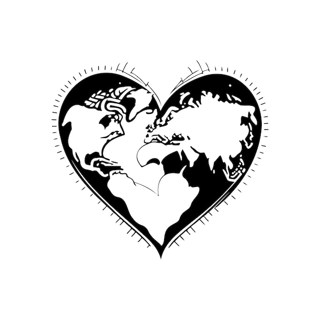 Earth love icon handzeichnung schwarze farbe weltgesundheitslogo vektorelement und symbol