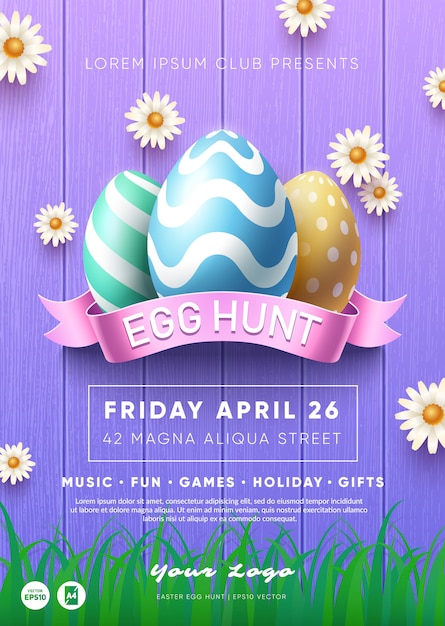 Easter egg hunt party flyer vorlage.