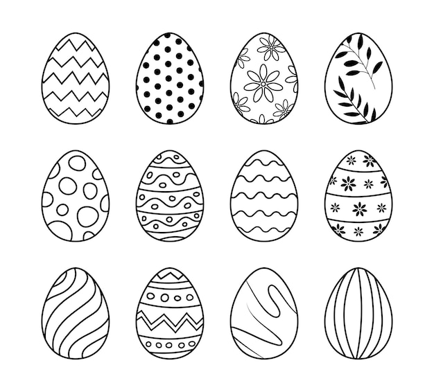 Vektor easter-eier-set im doodle-stil set von easter-ei-ikonen, die von hand auf weißem hintergrund gezogen wurden