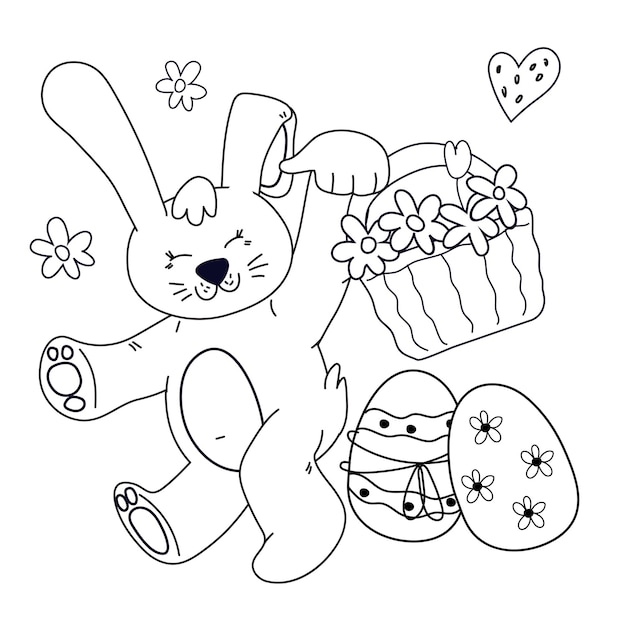 Easter-Kinder-Farbbuchseite mit Bunny- und Ostereier-Vektor isoliert