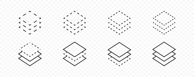 Ebenenstapel ebenensymbolsatz sammlung von ebenenvektorsymbolen symbole für linienebenen vektorliniensatz