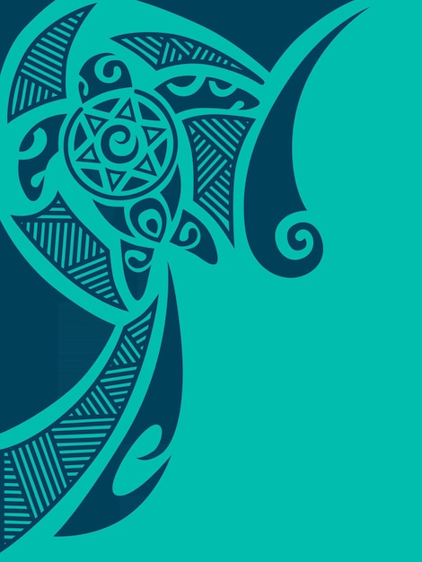Ecke ornament design im maori-stil mit schildkröte blau mit türkis