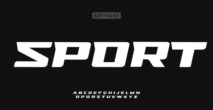 Eckiges Sport-Alphabet Fett athletische Buchstaben scharf kraftvolles Alphabet für energische sportliche Schlagzeile