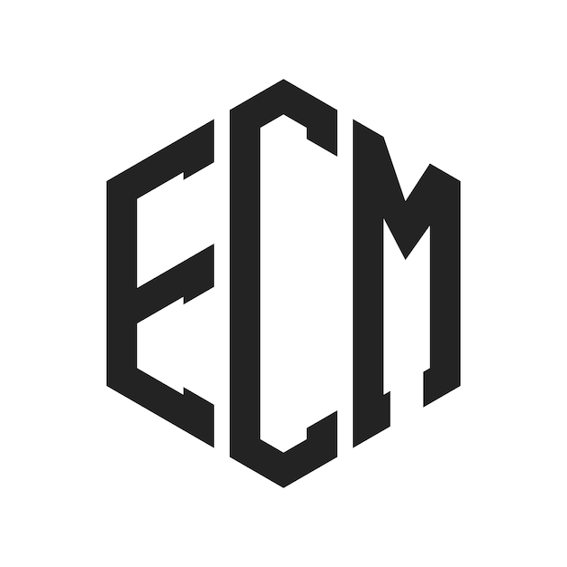 ECM-Logo-Design Anfangsbuchstaben ECM-Monogramm-Logo in sechseckiger Form