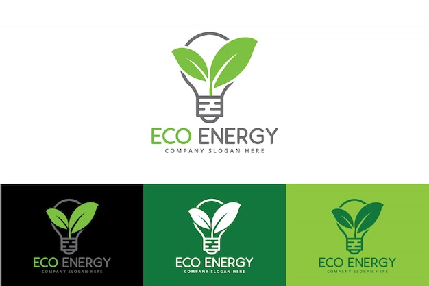 Eco green energy logo mit birne und blatt