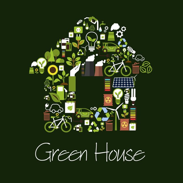 Vektor eco green house symbol mit ökologischen symbolen