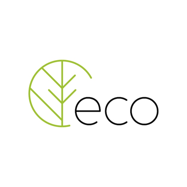 Eco-logo mit grünem zweig. natürlich, öko. natürliche abzeichen für grüne unternehmen. vektor minimalistisches linienlogo. vektorillustration