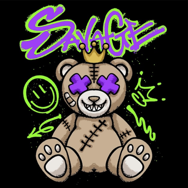 Edgy Teddy Bear Urban Streetwear Kunst