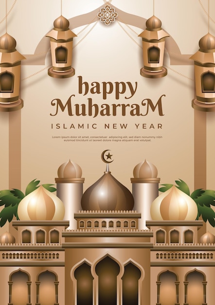 Editierbare glückliche muharram islamische neujahrsgrußplakatvorlage