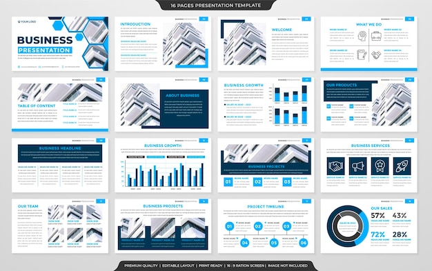 Editierbare layoutvorlage für geschäftspräsentationen mit modernem und erstklassigem stil