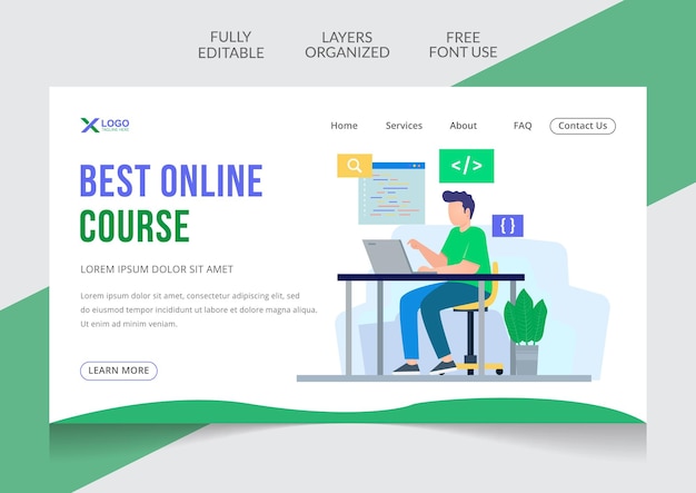 Editierbare vorlage für das design der zielseite für online-schulungen
