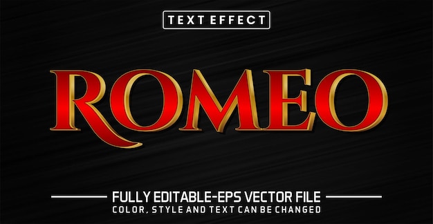 Editierbarer Texteffekt im glänzenden Rotgold-Stil von Romeo-Text
