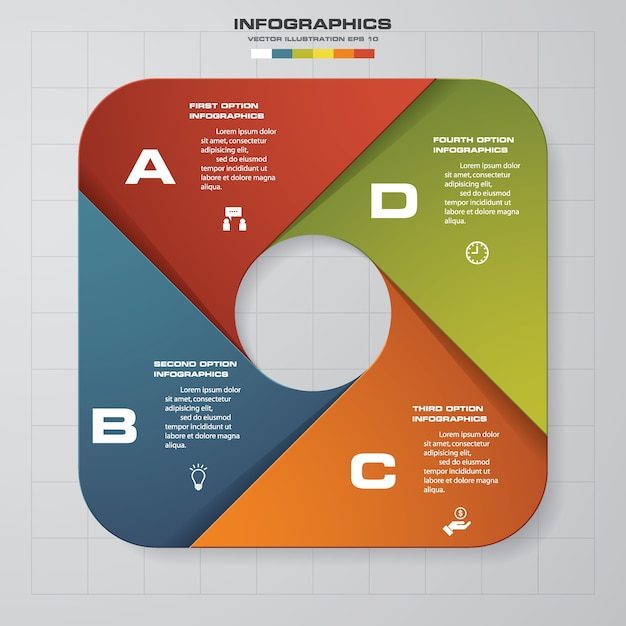 Editierbares prozessdiagramm mit 4 schritten.