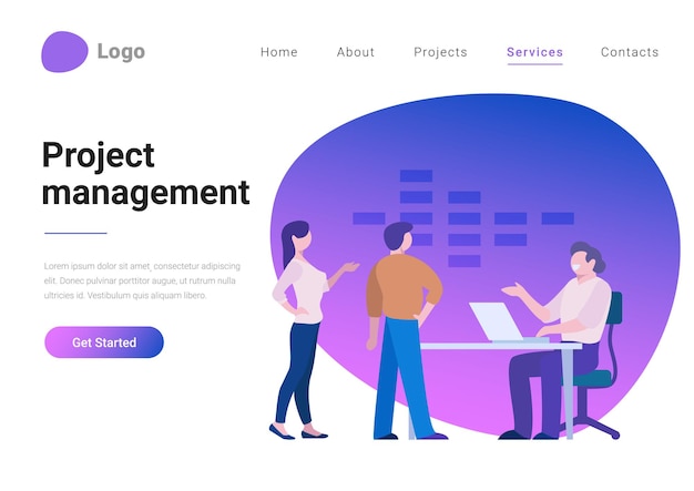 Effektives projektmanagement flat style vector illustration landing page banner