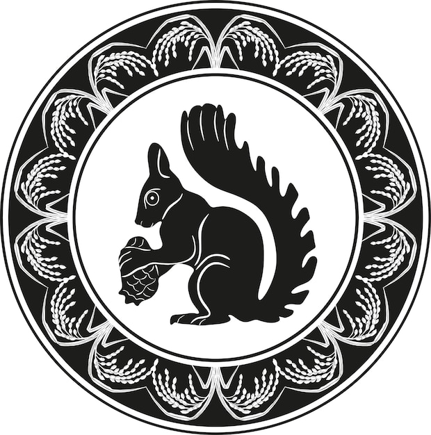 Eichhörnchen-logo mit handgefertigtem designvektor des grasrahmens