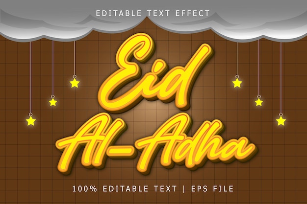 Eid al adha bearbeitbarer texteffekt 3-dimensionale prägung im modernen stil