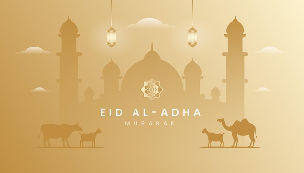 Eid al adha-grußkarte mit goldenem farbverlaufsthema.