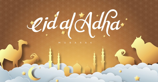 Eid al adha mubarak die feier des kalligraphie-hintergrunddesigns des muslimischen gemeinschaftsfestivals.