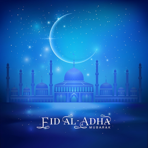 Eid al adha mubarak hintergrund leuchten halbmond