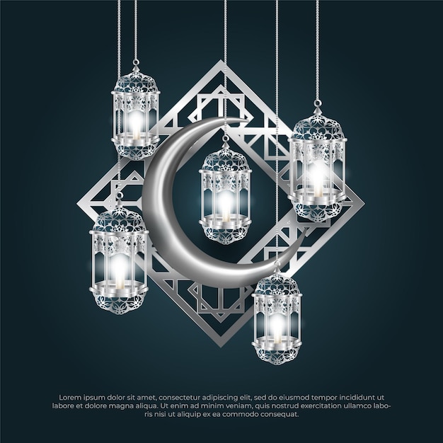 Eid al adha mubarak islamische 3d-lampe und mondfesthintergrund