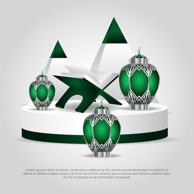 Eid al adha mubarak islamisches 3d-grünes Koranlampen-Vektordesign