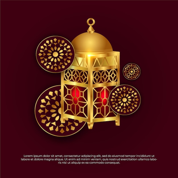 Eid al adha mubarak schöner islamischer rotgoldmond und mandala-vektordesign