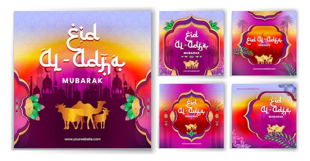 Eid al adha mubarak social media post design sammlung lebendiger violetter hintergrund