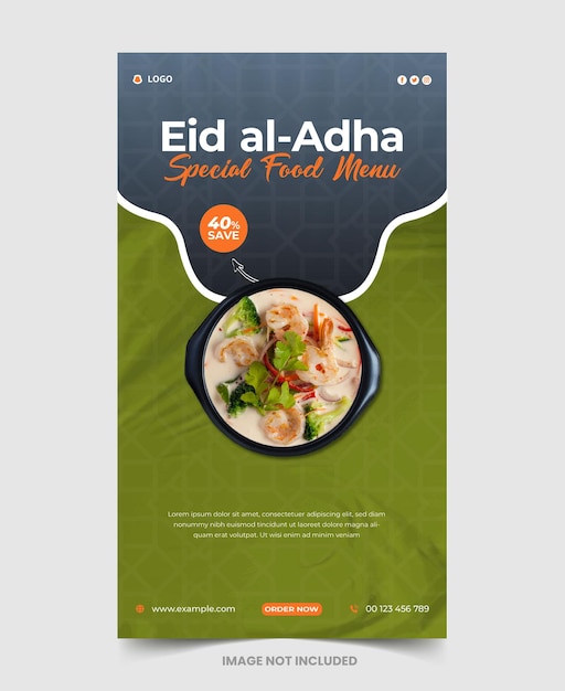 Eid al Adha muslimisches Festival Speisekarte und Restaurant Instagram und Facebook Story Vorlage