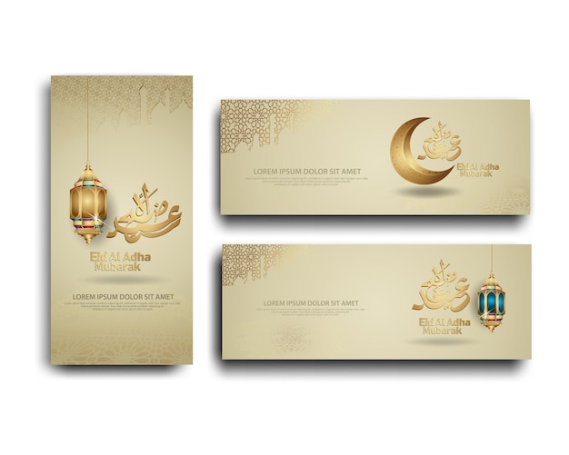 Eid Al Adha und Hajj Mabrour Kalligraphie islamische Set Banner Vorlage Vektor-Illustration