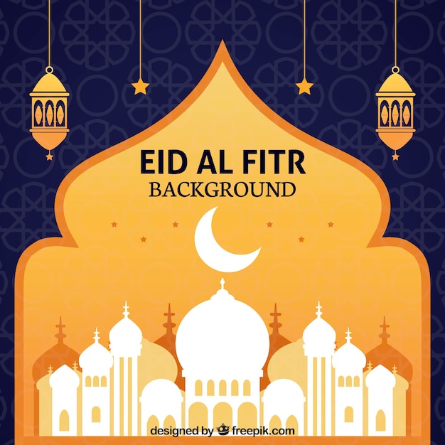 Eid al fitr hintergrund mit weißen moschee