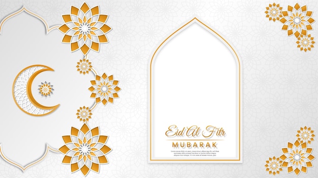 Eid al fitr islamisches ornament mit halbmondförmiger illustration