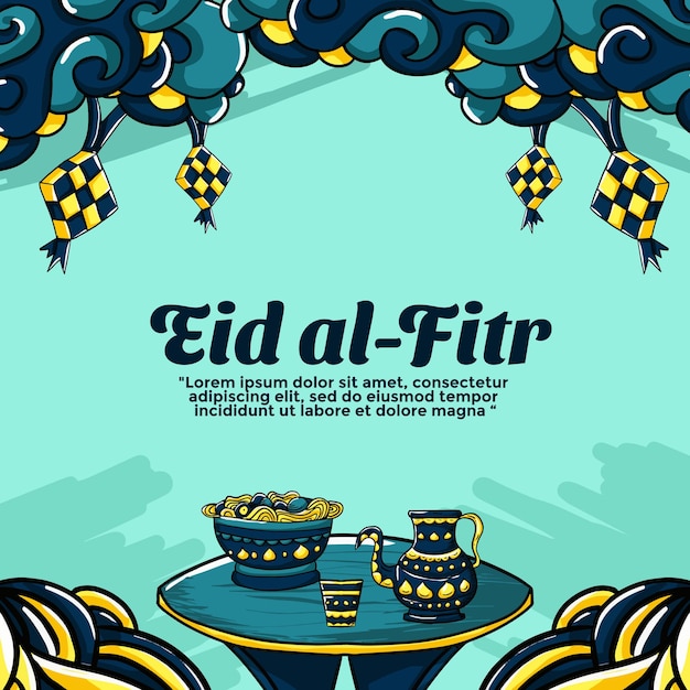 Vektor eid al fitr social-media-grußvorlage mit muslimischer illustration