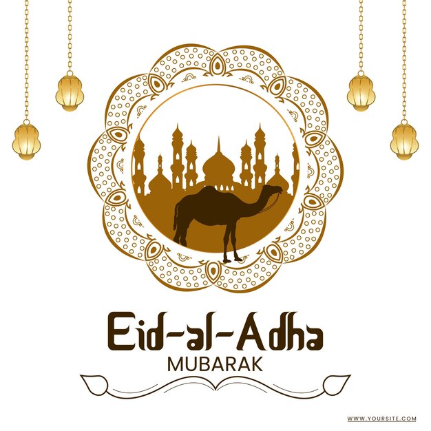 Eid aladha wunschpostdesign mit kamelvektordatei