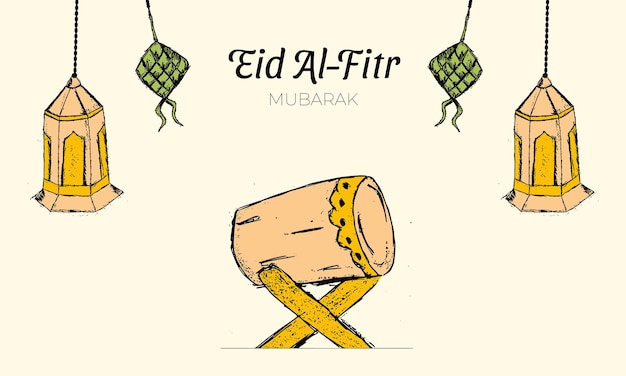 Eid alfitr gruß handgezeichnete illustration