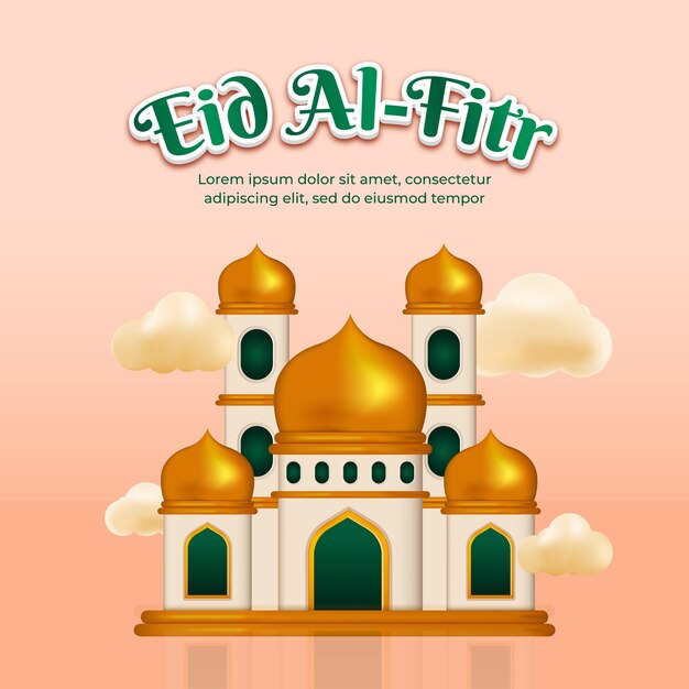 Eid alfitr hintergrund mit 3d-moschee-illustration