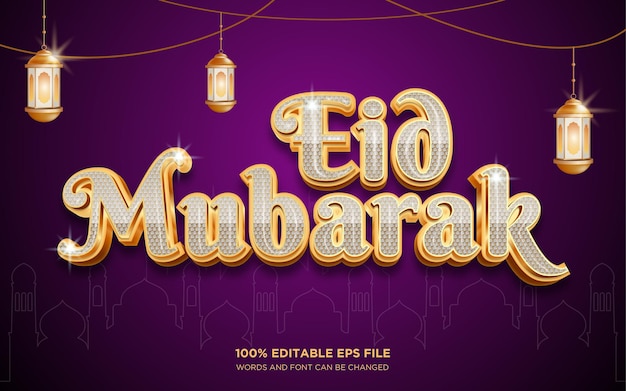 Eid mubarak 3d bearbeitbare textstil-effekt