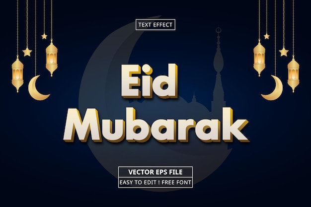 Eid mubarak 3d bearbeitbarer texteffektstil eps