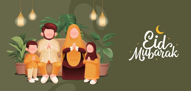 Eid mubarak familienmitglieder grußkarte banner illustration