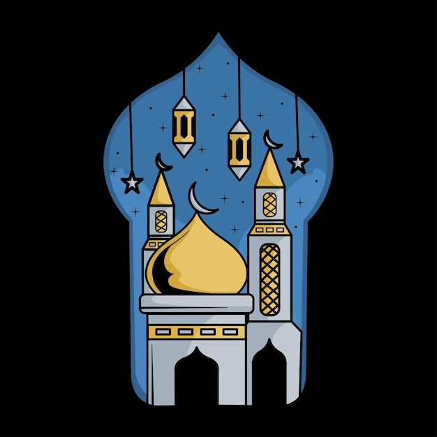 Eid Mubarak Feier Ramadan Kareem mit Moschee-Vektor-Illustration