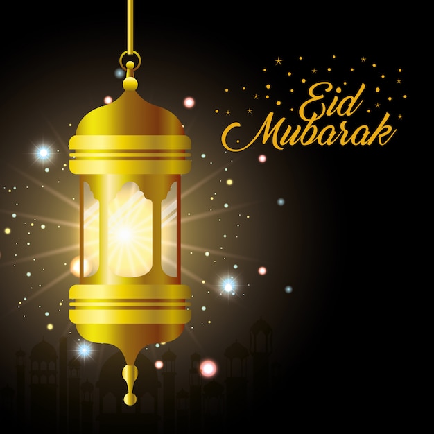 Eid Mubarak goldene Laterne mit Sternen glänzendem Design