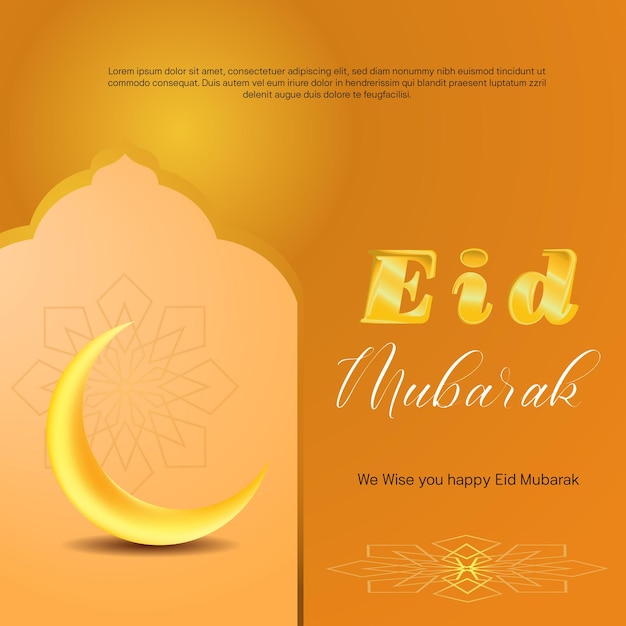 Vektor eid mubarak goldener mond und islami-muster mit goldenem hintergrund postervorlage
