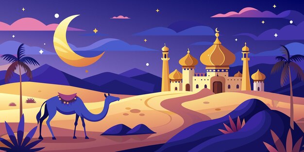 Eid mubarak grüßkarte vorlage nacht illustrieren