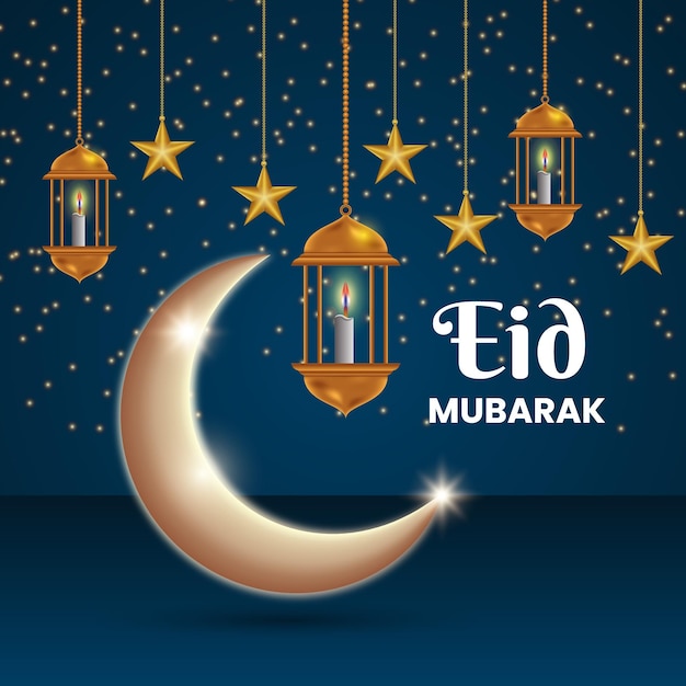 Eid mubarak hintergrunddesign mit mond und laterne