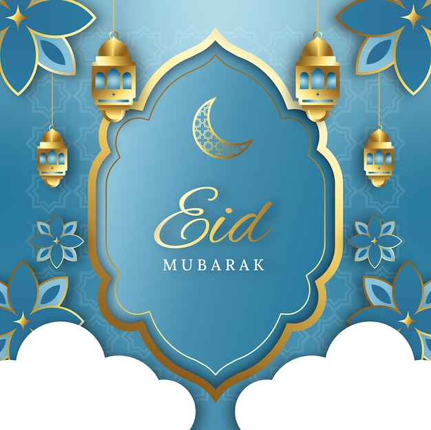 Eid mubarak instagram post quadratische hintergrundvorlage im papierstil