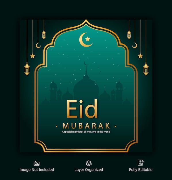 Eid mubarak islamischer hintergrund social media banner und instagram post collection premium vektor