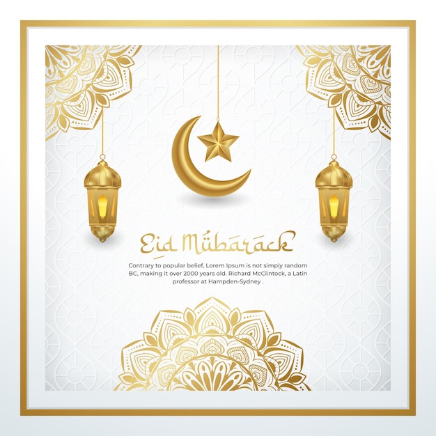 Eid mubarak islamischer schöner goldmond weißer luxushintergrund