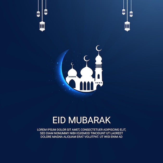 Eid Mubarak Mond und schöner Hintergrund der Moschee Kostenlose Vektor-Illustration