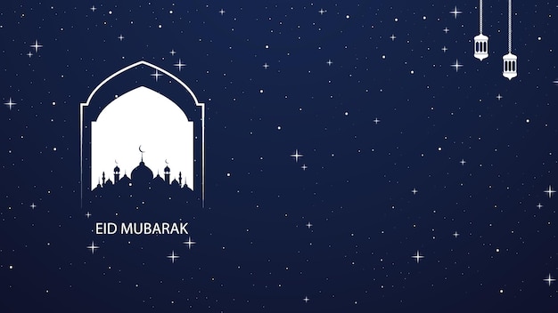 Eid mubarak nachthimmel und islamische zahlermoschee hintergrundvektor