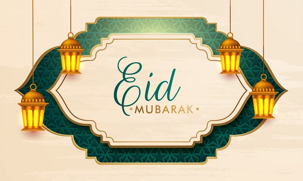 Eid mubarak papierschnitt-design mit hängenden laternen verziert